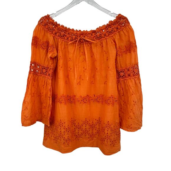Temptation Positano blouse small crochet eyelet lace embroidered off shoulder - Picture 1 of 10